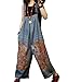 YESNO Women Strap Rompers Jumpsuits Floral Printed Denim Casual Bib Pants 100% Cotton Distressed Boyfriend Wide Leg Pocket P91P2