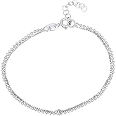 Vanbelle Sterling Silver Jewelry - Rhodium Plated with 925 Stamp - Double Layered Beaded Chain Bracelet - Elegant Handcrafted for Women - 6.5" Long + 1" Extender