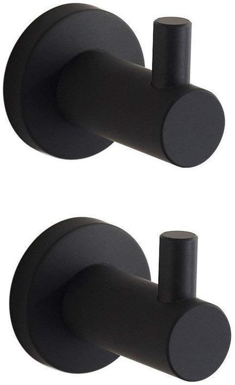 CASEWIND ASEWIND Black Paint Flat Towel Hook 2 Pack Wall Mounted SUS304 Stainless Steel Single Robe Clothes Holder, L5 x H7 cm/each