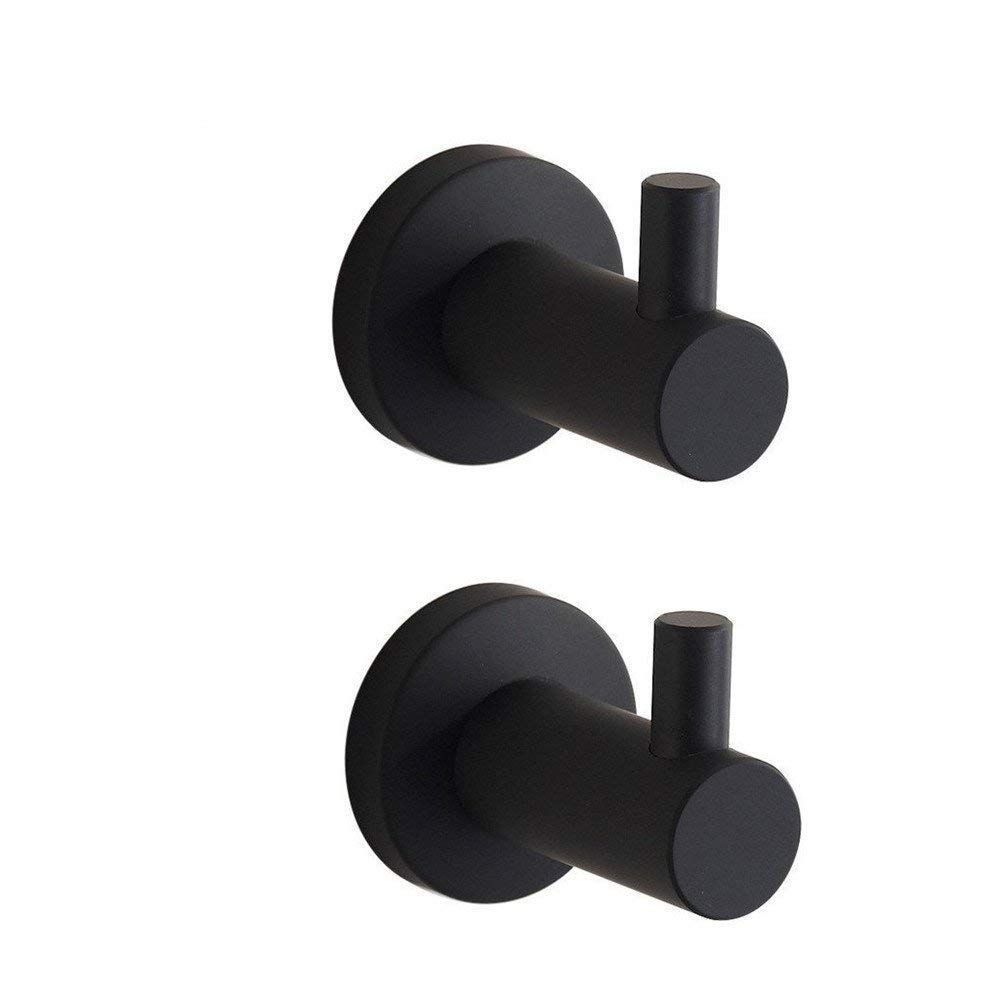 CASEWIND Black Towel Hook, Bathroom Wall Hooks, 2 Pack Coat Hooks for Robe Matt SUS 304 Stainless Steel Wall Mounted