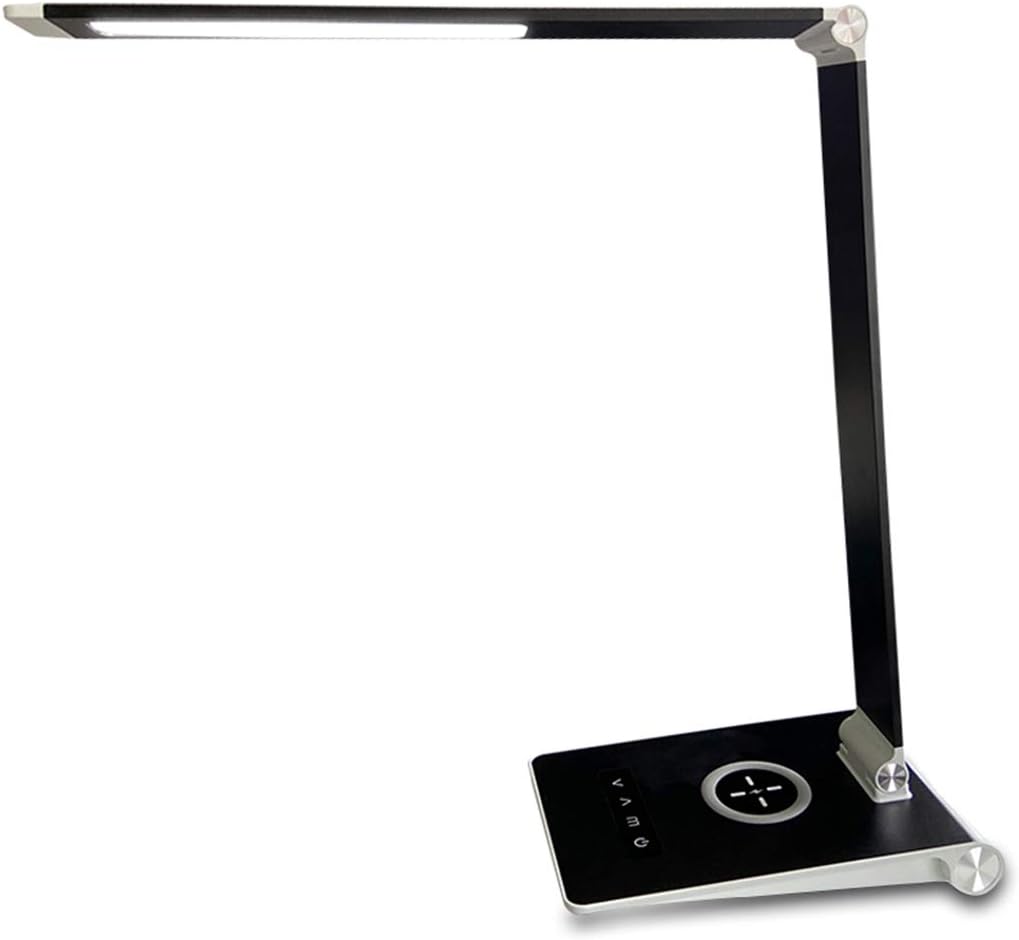 HDTIME Office Desk Lamp with USB Charging Port, Wireless Charger Touch Control Eye-Caring Table Lamp with 3 Lighting Temperatures&5 Brightness Levels Premium Aluminium for Working/Reading(Black)