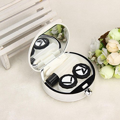 Contact Lens Box, TONSEE Retro Contact Lens Case Travel Kit Holder With Mirror (White) - Thumbnail 4