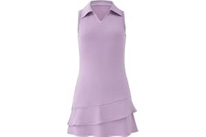 LIONJIE Girls Tennis Dress Sleeveless Golf Outfit V Neck Athletic Dresses with Built-in Shorts and Pockets