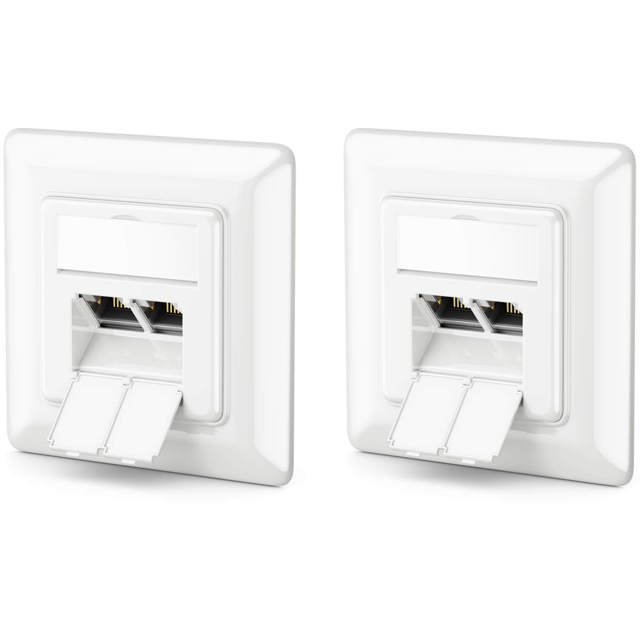deleyCON 2x CAT6a Network Socket 2x RJ45 Sockets Shielded Flush-Mounted Installation 10 Gbit Ethernet LAN Socket Patch Network Installation Cable White