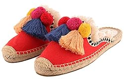U-lite Women's Comfort Red Tassel & Fluffy Ball
