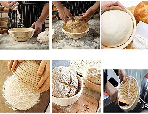 10 Inch Bread Banneton Proofing Basket - dough bowl Gifts for Bakers Proving Baskets for Sourdough Bread Jar Proofing Box & Bread brush & Linen Liner