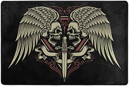 Doormat Front Door Mats Outdoor Inside Mats Personalized Welcome Mats with Skull Tattoo Pattern for Chair Mat and Decorative Floor Mat for Office and Home (36 x 24 in &amp; 72 x 48 in)