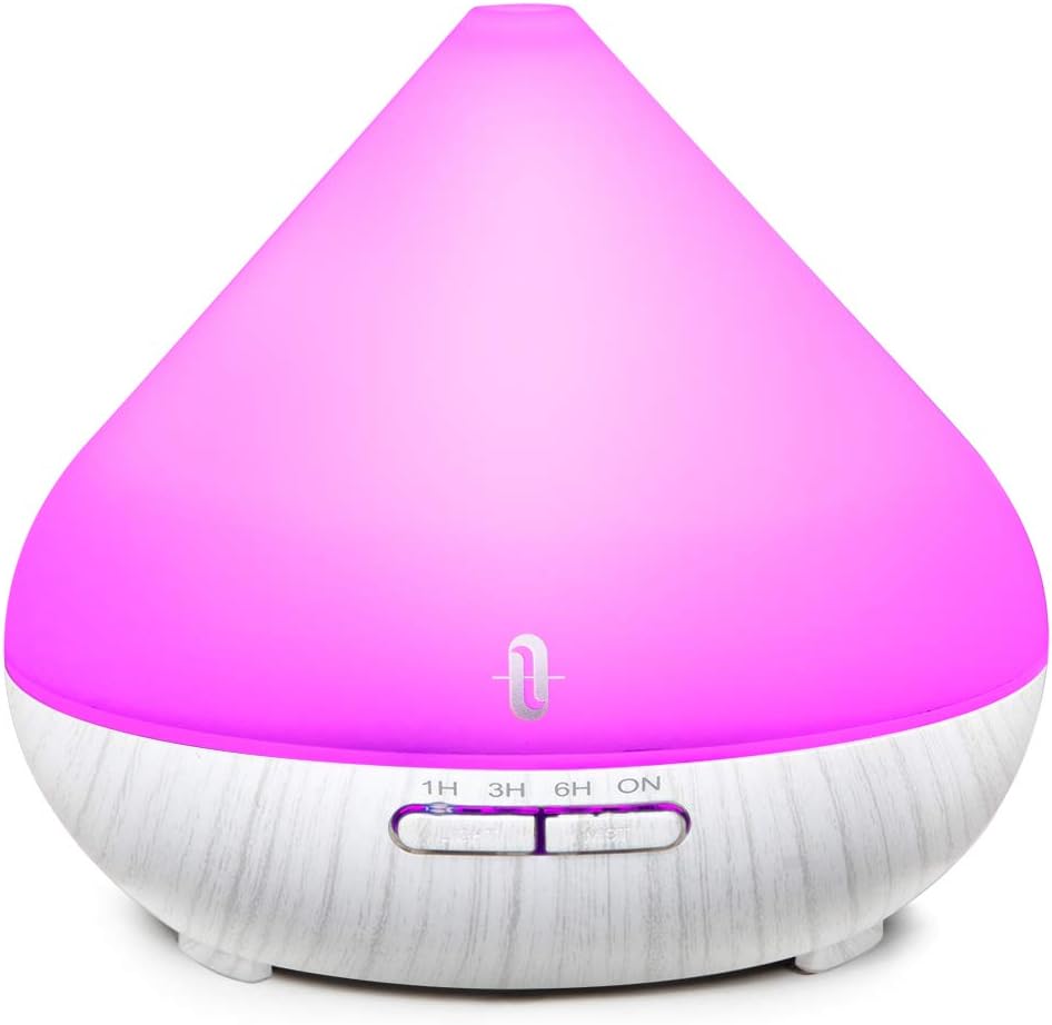 TaoTronics Humidificador Aromaterapia Ultrasónico 300ml, Difusor de Aceites Esenciales, (7 Colores, Luz Nocturna, Temporizador, Auto-Apagado, Ambientador 2 Modos) para Yoga, Dormitorio, Oficina, Bebé