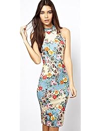Arctic Flower Summer Floral Impreso sin mangas Slim Fit Midi vaina Tank Sun Dress
