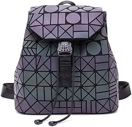 Shard Lattice Design Geometric Backpack Holographic Reflective Backpacks PU Leather Fashion Backpack (D Small)