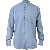 Traditional Irish Grandfather Button-Down Shirt, Long Sleeve, Cotton Blend (US, Alpha, Medium, Regular, Regular, Cloud Blue)