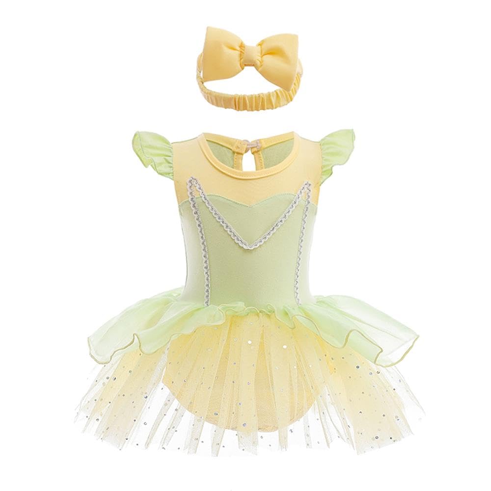 Lito Angels Baby Girls Frog Princess Tiana Fancy Dress Up Costume Infant Onesie Bodysuit Romper Birthday Outfits with Headband Age 3-6 Months