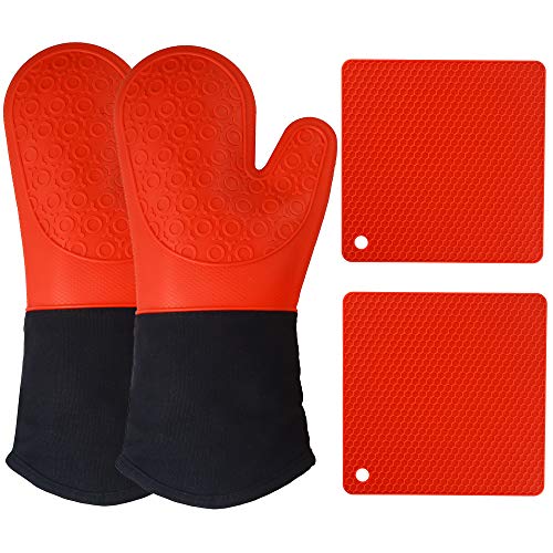 Oven Mitts and Pot Holders Silicone Oven Mitt, 4Piece Set, Hot Pads
