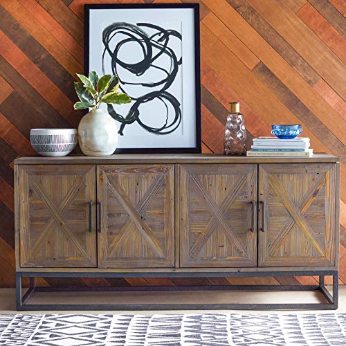 Modern Farmhouse Rustic Industrial Reclaimed Wood Metal Buffet Server Sideboard Cabinet Dining Room Storage Cupboard