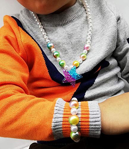 image for Mondada Kids Toddlers Little Girls White Pearl with Star Necklace Brac