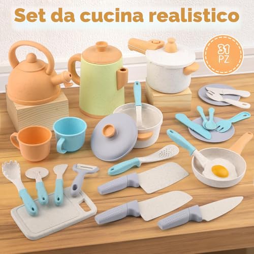 Dreamon Kitchen Toy for Children Set 31 Pieces Kitchen Accessories Children Pots and Pans Toy Gameplay Safe and Durable Gifts for Baby Girl of 3 4 5 6 Years Old