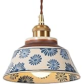 SIYGANK Blue and White Porcelain Pendant Light Vintage Glass Farmhouse Pendant Lighting Kitchen Island Antique Chandelier Nor