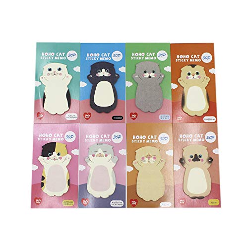 Cute Cartoon Cat Sticky Notes Kitten Self-Stick Note Memo Pad Sets Gift for Cat Lovers Kids Students,Pack of 8 - Thumbnail 7