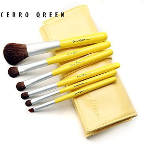 CERROQREEN 6pcs Makeup Brushes Cosmetic Brush Set pony hair goat hair leather traverl pouch bag case (yellow)