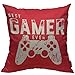 Mugod Throw Pillow Cover Best Gamer Ever for Video Games Geek Home Decorative Square Pillow Case for Men Women Bedroom Livingroom Cushion Cover 18x18 Inch Red White Pillowcase