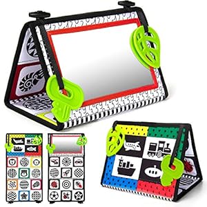 teytoy Tummy Time Baby Mirror Toys with Teethers, Double Black and White Tummy Time Toy High Contrast Baby Toys 0-6…