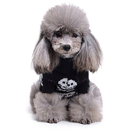 MaruPet Christmas Dog Ribbed Knit Sweater Knitwear Turtleneck Toxic Kintted Doggie Halloween Hoodies Apparel for Small Dog Black S