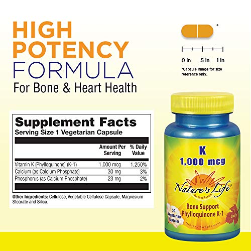 Nature's Life Vitamin K 1000mcg Phylloquinone K1 Supplement, Healthy