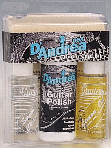 D'Andrea Deluxe Guitar Care Kit with Guitar Polish, Lemon Oil, String Cleaner, Polish Cloth, and Care Guide