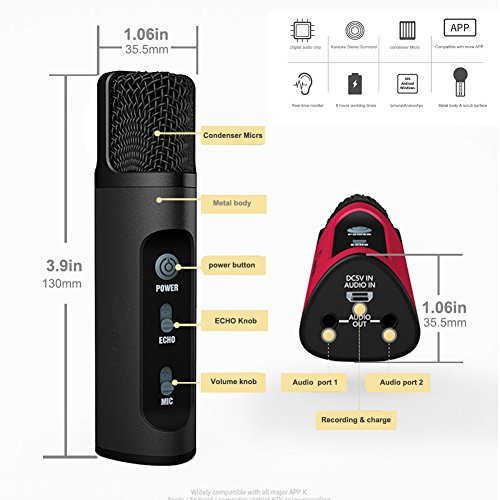 TKGOU Portable Microphone, Iphone Wireless Karaoke microphone with pop filter & tripod microphone stand, great for Vocal, Recording,Facebook Chat(GM991B)