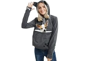 ZIIFULLHOU Women Pet Carrier Sweater Puppy Kitten Pouch Hoodies Long Sleeve Plus Size Tops