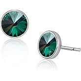 Round Austrian Crystal Stud Earrings for Women Fashion 925 Sterling Silver Hypoallergenic Jewelry