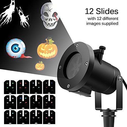 Ingleby Holiday Led Projector Christmas Decoration Moving Lights 12 Pattern Replaceable Slides Indoor and Outdoor Garden Waterproof Lawn Lamp (Black)