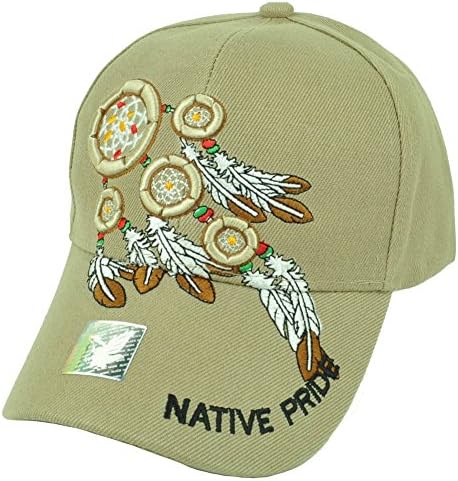 Native American Indian Pride Dream Catcher Khaki Hat Cap Feathers Adjustable