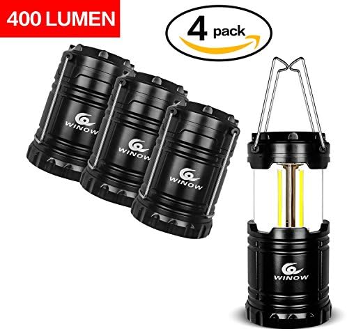 WINOW 4 Pack LED Camping Lantern Flashlights Camping Equipment - Outdoor Portable Led Lantern for Emergency,Hurricane,Outage,Storms,Collapsible