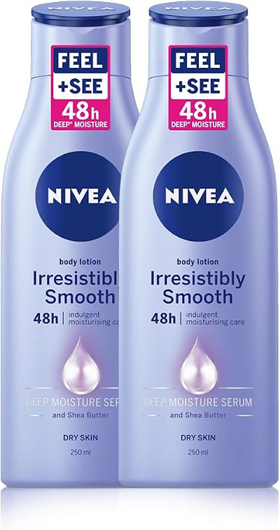 NIVEA Irresistibly Smooth Skin Lotion Pack of 2 250ml Moisturiser Shea Butter