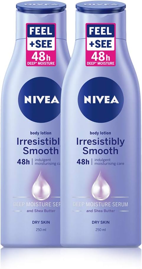 NIVEA Irresistibly Smooth Skin Lotion Pack of 2 250ml Moisturiser Shea Butter