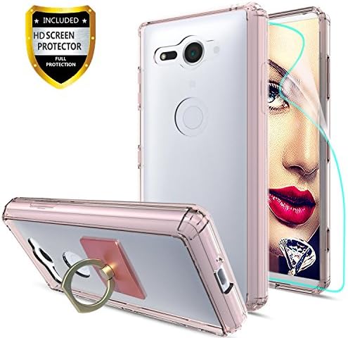 athchu Sony Xperia XZ2 Compact Phone Case With HD Screen Protector + Phone Stand, [Anti-Scratch] [Shock Absorption] [Air Hybrid] Ultra Slim Bumper Phone Cover For Sony Xperia XZ2 Compact-CB Rose Gold