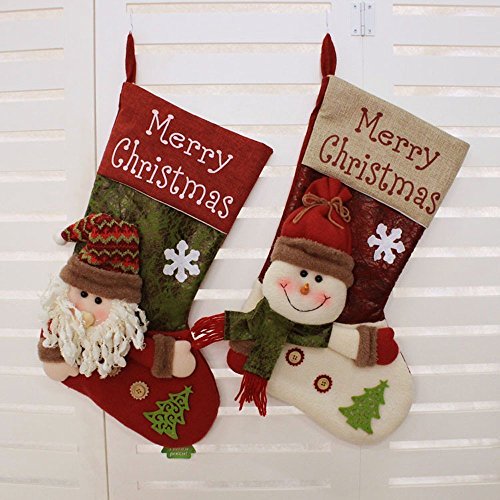 Christmas Stocking,Disumos Set of 2 Large Xmas Stockings Christmas Party Decorations Bags Socks Santa Reindeer Snowman Candy Bag 20