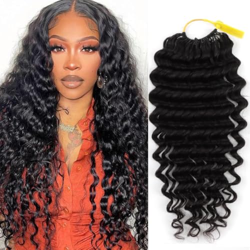 50g/1Pack Miracle Knots Crochet Human Hair, 16 Inch Crochet Human Hair Deep Wave Pre-Separated Invisible Feather Crochet Braids Natural Hair for Black Women (#NA, Deep Wave, 16 Inches)