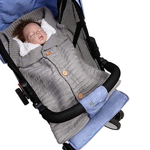 Newborn Infant Baby Blanket Knit Crochet Winter Warm Swaddle Wrap Sleeping Bag (Gray, 68x40cm/26.7x15.7)