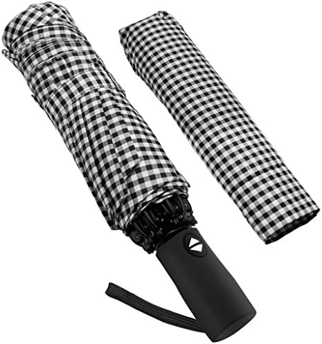 Doryum Automatic Travel Umbrella with Safe Auto Lock Design Windproof Folding Inverted Umbrella-White Lattice