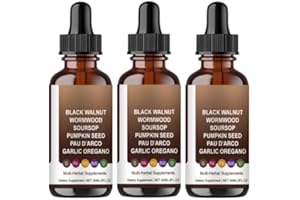 Black Walnut & Wormwood Liquid, with Soursop & Oregano, for Digestive Support & Vitality, Vegan, 2 fl oz (60ml),3PCS