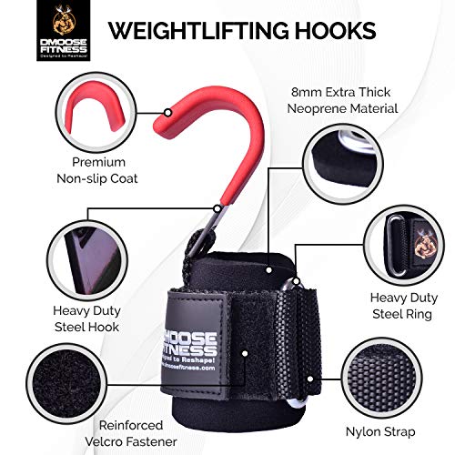 DMoose Fitness Hook Grips for Weight Lifting, Powerlifting, Workouts or Crossfit, Thick Gloves Wrist Support Neoprene Padding, Non-Slip Bar Security, Adjustable Heavy-Duty Straps - Thumbnail 3