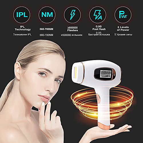 IPL Hair Removal for Women and Men, Upgraded to 999,999 Flashes Permanent Painless Hair Remover Device for Facial Arm Armpit Bikini Treatment, Corded