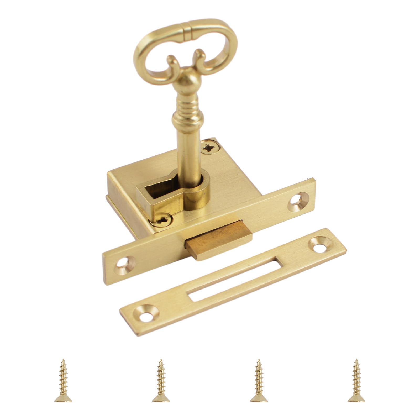 UFURMATE Vintage Lock with Key, 1 Pack Gold Cabinet Lock Set with Key Retro Desk Drawer Spring Lock Decorative Antique Brass Lock for Left-Hand Door of Cabinet, Drawer, Cupboard