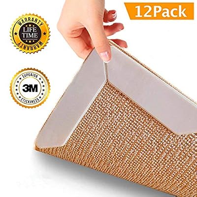Housim Premium Rug Grippers, 12 pcs Double Sided Anti Curling and Non Slip Gripper– Keeps Your Rug in Place & Makes Corners Flat