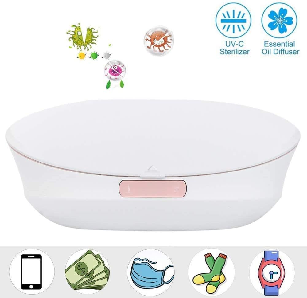 UV Mask Disinfection Box Cell Phone Sterilizer, Portable USB Cell Phone Cleaners Sanitizer Box with Aromatherapy Function, Kills Up to 99.9% of Germs for iOS Android Smartphones Or More(1 Pcs)