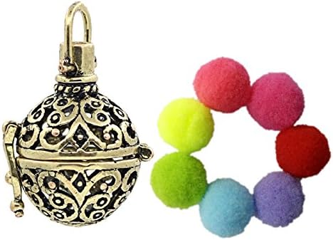 Sharefashion Circular Hollow Locket Necklace Fragrance Oil Aromatherapy Diffuser with 7pcs Pompon Sets