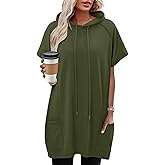 KISSMODA Long Shirts for Women Plus Size Summer Dresses 2026 Pullover Hoodies Short Sleeve Tunic Tops With Pockets