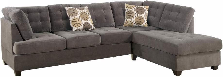 Amazon Com Benzara Luxurious Corduroy Sectional Sofa Gray